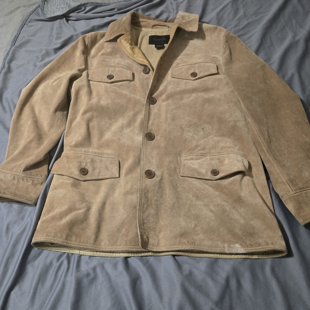 Vintage Mens Suede Chore Coat Shacket Size Medium Express Lined 100% Leather
